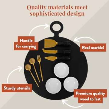 The Bamboo Abode Charcuterie Board Gift Set, Black: Unique Mother's Day Gifts For Mom, House Warming Gifts New Home, Wedding Gifts for Couple, Bridal Shower Gift