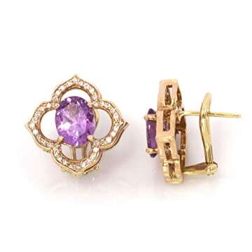 Solid 14k Rose Gold 4.5 ctw Natural Purple Sapphire and Diamond Omega Back Flower Drop Earrings for ...