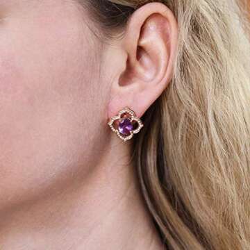 Solid 14k Rose Gold 4.5 ctw Natural Purple Sapphire and Diamond Omega Back Flower Drop Earrings for Women 18.5 mm - Handmade in USA - September Birthstone