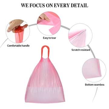 3Rolls Drawstring Small Trash Bags,4 Gallon Thicken Drawstring Small Garbage Bags for Kitchen,Bathroom,Bedroom,Home,Office Trash Cans，60 Counts (Pink)