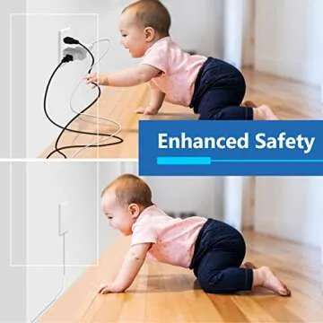 LIDER Flat-Face Outlet Extender with 3 Receptacles, Ultra-Thin Wall Plate Plug with Cord Extender and 3-Outlet Power Strip, 8ft Cord, LWE8-315-W, White