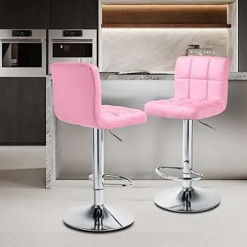 Magshion Set of 2 Modern PU Leather Swivel Bar Stools, Adjustable Height, Ideal for Kitchen & Pub