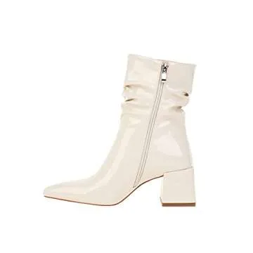 vivianly Pointed Toe Ankle Boot Mid-Calf Boots Chunky Block Heel Booties for Women size 7