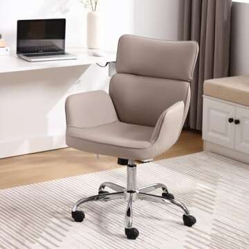 BERYTH Home Office Chair with Wheels, Adjustable Height Swivel Mid-Back Armchair Task Chair, Modern ...