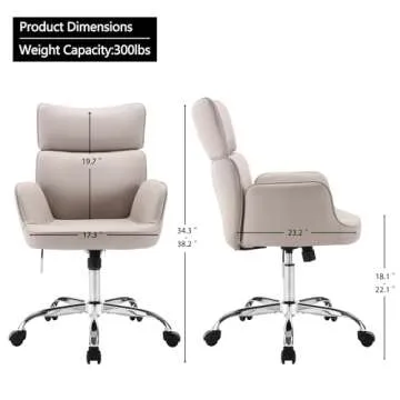 BERYTH Home Office Chair with Wheels, Adjustable Height Swivel Mid-Back Armchair Task Chair, Modern PU Leather Ergonomic Tilt Computer Desk Vanity Chair for Office, Study Room(PU LightGrey)