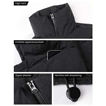UANEO Cropped Puffer Vest Women Zip Up Stand Collar Sleeveless Padded Crop Puffy Vests (Black-S)