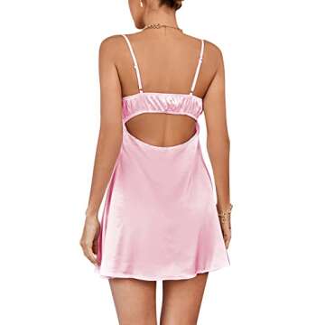 Rooscier Women's Spaghetti Strap Lace Satin Slip Nightwear Sexy Party Mini Dress Soft Pink X-Small