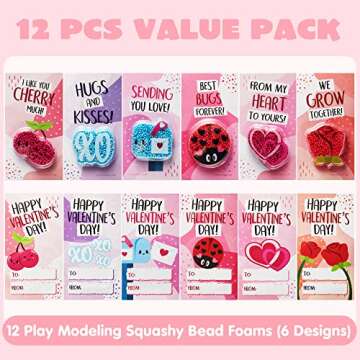 JOYIN 12 PCS Valentine's Day Gift Cards with Fun Foam Clay, Squashy Modeling Foam Beads Play Kits fo...