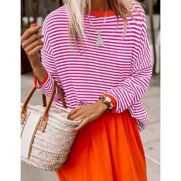 ZESICA Spring Lightweight Striped Sweater for Women