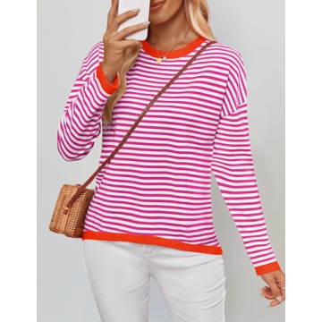ZESICA Spring Lightweight Striped Sweater for Women