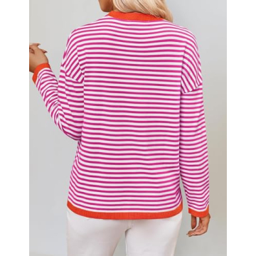 ZESICA Spring Lightweight Striped Sweater for Women