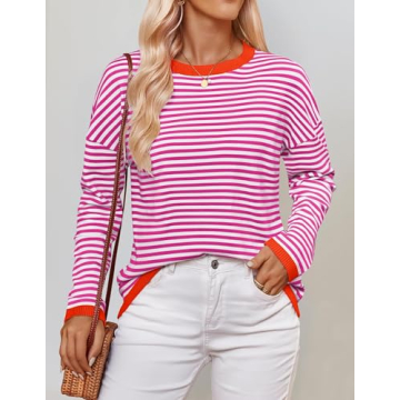 ZESICA Spring Lightweight Striped Sweater for Women