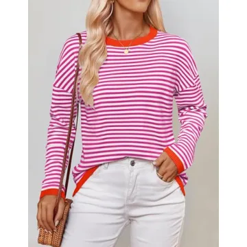 ZESICA Spring Lightweight Striped Sweater for Women