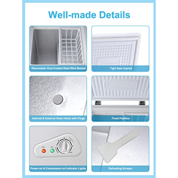 KRIB BLING Chest Freezer 3.5 Cu.Ft Mini 7 Gears Temperature Control Compact Deep Freezer with Top Open Door and Removable Storage Basket White