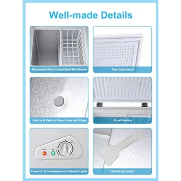 KRIB BLING Chest Freezer 3.5 Cu.Ft Mini 7 Gears Temperature Control Compact Deep Freezer with Top Open Door and Removable Storage Basket White