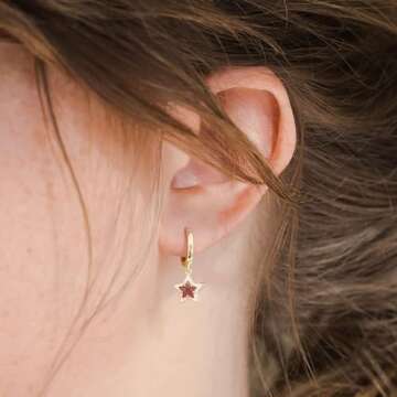 DAILY VIBES Cute Small Star Dangle Earrings for Women 14K Gold Plated Mini Cubic Zirconia Glaze Star...
