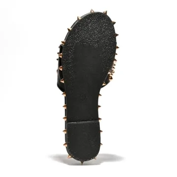 Cape Robbin Tonie Studded Sandals For Women - Flat Sandals For Women - Open Toe Summer Sandal - Women Flat Sandals - Womens Sandals Dressy Slip On Shoes - Black Size 8