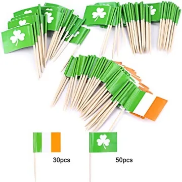 80pcs St. Patrick's Day Shamrock and Irish Flag Picks