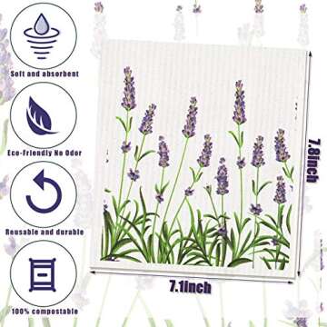 Remagr Swedish Kitchen Dish Towels Wildflowers Reusable Sponge Cleaning Cloths Absorbent Quick Dryin...