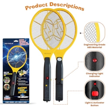 DEVOGUE Electric Fly Swatter Portable Bug Zapper Racket