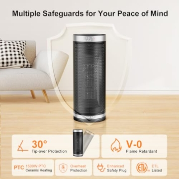 Space Heater, OWAAE Space Heaters for Indoor Use, 1500W Portable Electric Indoor Heater With 60°Oscillating, Thermostat, 3 Heatings Levels, Tip-over Protection for Office Bedroom Home,Silver