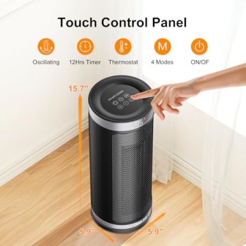 Space Heater, OWAAE Space Heaters for Indoor Use, 1500W Portable Electric Indoor Heater With 60°Oscillating, Thermostat, 3 Heatings Levels, Tip-over Protection for Office Bedroom Home,Silver