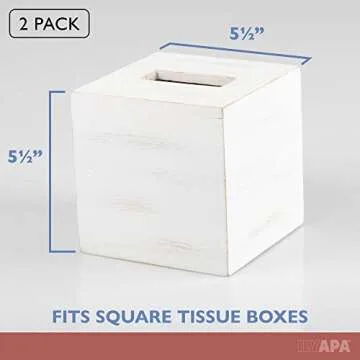 Ilyapa Wood Tissue Box Cover Square, 2 Pack - Rustic Farmhouse White Wooden Tissue Holder
