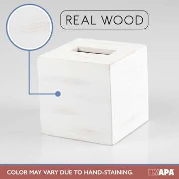 Ilyapa Wood Tissue Box Cover - Rustic White Elegance