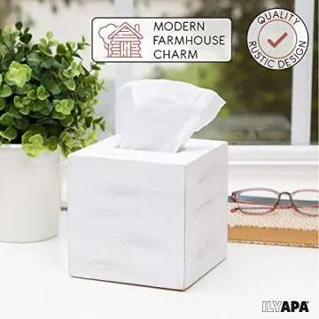Ilyapa Wood Tissue Box Cover - Rustic White Elegance