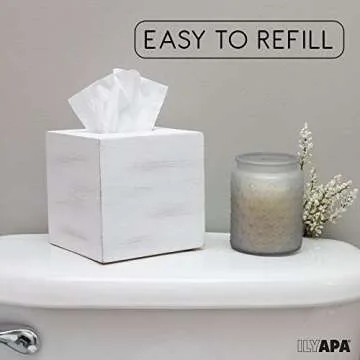 Ilyapa Wood Tissue Box Cover - Rustic White Elegance
