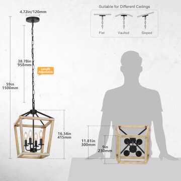 4 Light Chandelier Fixture, Farmhouse Light Fixtures Geometric Metal Cage Modern Ceiling Light with ...