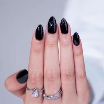 Black Press On Nails Almond - BTArtbox Short Press On Nails with Nail Glue, Fit Perfectly & Natural ...