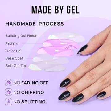 Black Press On Nails Almond - BTArtbox Short Press On Nails with Nail Glue, Fit Perfectly & Natural Reusable Stick On Nails in 16 Sizes - 30PCS Soft Gel Glue On Nails Kit, Black Velvet