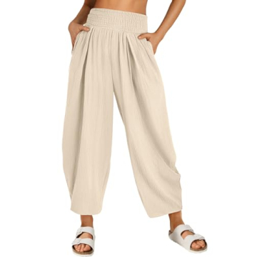 LILLUSORY Women Flowy Harem Pants Summer Clothes 2024 Vacation Beach Outfits Wide Leg Boho Pants Cas...