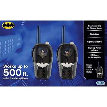 Batman Toy Walkie Talkies for Kids, Static Free Indoor and Outdoor Toys for Boys with Light Up Graphics Designed for Fans of Batman Toys