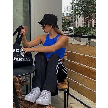 Mokoru Women's Sexy Sleeveless Crop Tank Top Basic Ribbed High Neck Racerback Cropped Top, X-Small, Royal Blue