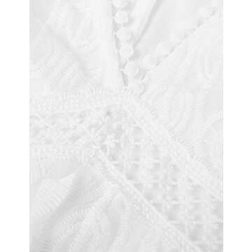 Ecosunny Women's Deep V Neck Short Sleeve Floral Lace Bridesmaid Maxi Dress Party Gown