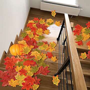 BINDUO 500 Pcs Artificial Maple Leaves Fall Decor Fake Fall Leaves Faux Autumn Leaf for Wedding DIY Bedroom Kitchen Table Centerpieces Christmas Party Thanksgiving Decorations （5 Colored Mixed）