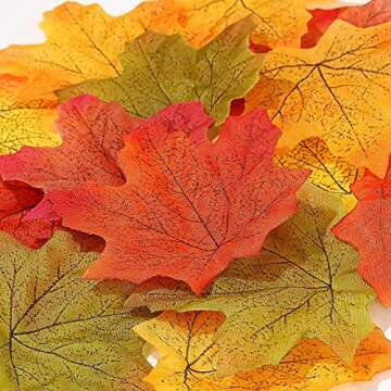 BINDUO 500 Pcs Artificial Maple Leaves Fall Decor Fake Fall Leaves Faux Autumn Leaf for Wedding DIY Bedroom Kitchen Table Centerpieces Christmas Party Thanksgiving Decorations （5 Colored Mixed）