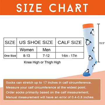 Junely Compression Socks for Women 20-30 mmhg Penguin Knee High Stockings for Running Support Nurses Pregnancy Flying Sports Penguin Gifts Blue