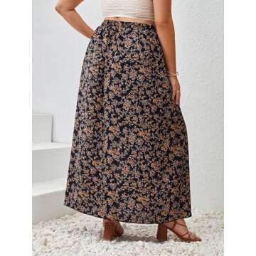 Floerns Women's Plus Size Boho Floral High Waist Split Thigh A Line Midi Skirt - Chic Summer Essenti...