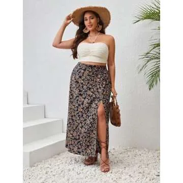 Floerns Plus Size Boho Floral Midi Skirt for Women