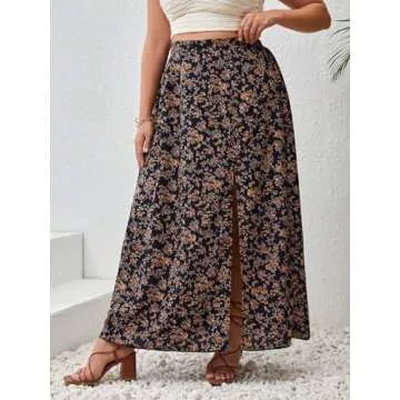 Floerns Plus Size Boho Floral Midi Skirt for Women