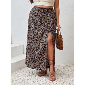 Floerns Plus Size Boho Floral Midi Skirt for Women