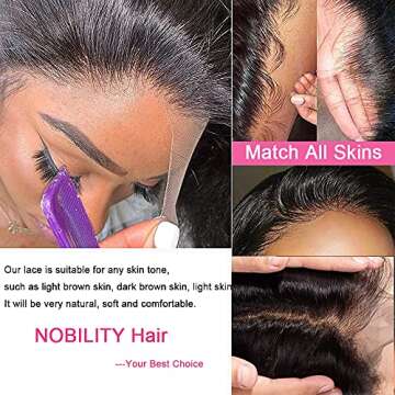 Nobility Hair 10A Lace Front Human Hair Wigs (24inch) 13x4 Brazilian Straight Lace Front Wigs 100% Unprocessed Virgin Human Hair with Baby Hair Pre Plucked 150% Density for Black Women Natural Color