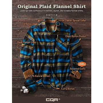 CQR Men's Cotton Flannel Long Sleeve Shirt