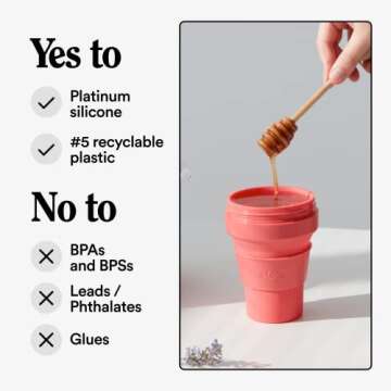 Stojo Collapsible Travel Cup - Coral Pink, 12oz / 355ml - Leak-Proof Reusable To-Go Pocket Size Silicone Bottle for Hot & Cold Drinks - Camping & Hiking - Dishwasher Safe - No Straw Included