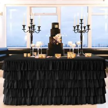 JEVIX Black Tulle Table Skirt 9ft Tutu Table Skirt For Rectangle Table Birthday Party Decorations Ba...