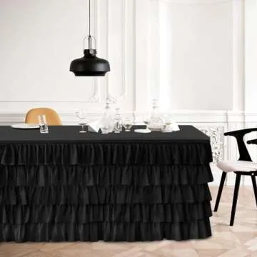 JEVIX Black Tulle Table Skirt 9ft Tutu Table Skirt For Rectangle Table Birthday Party Decorations Baby Shower Girls Parties Cake Dessert Table Decorations Ruffle Table Skirting