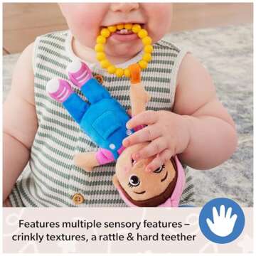 Ms. Rachel Official Sensory Take-Along Toy, Baby Swing & Baby Stroller Teething Toys with Rattle & Clip, Toddler Toys for Girls & Boys for Ages 0-1+